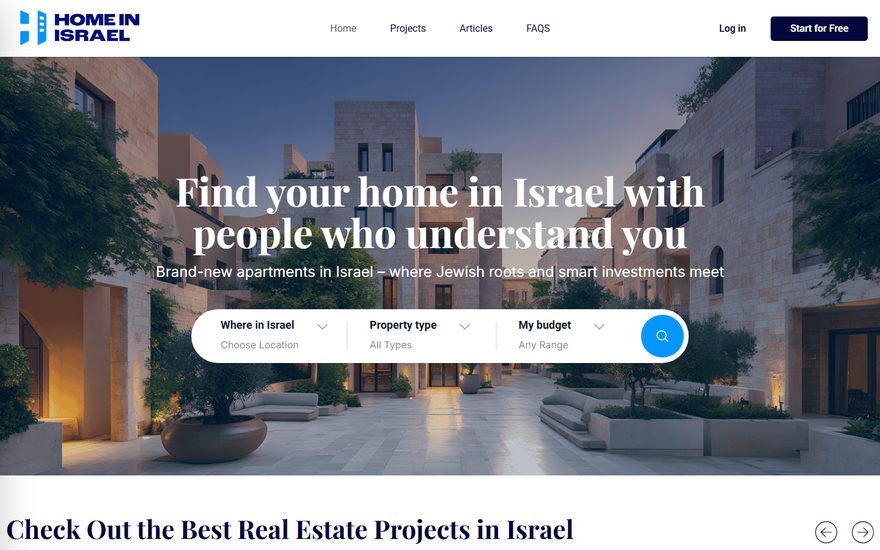 Home in Israel website